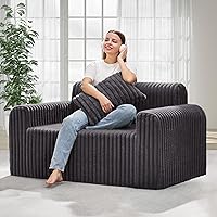 Hobestluk 2-Seater Furry Foam Loveseat Sofa with Removable Cover & Lumbar Pillows - Comfy Couch for Small Spaces, Apartments (Dark Grey)