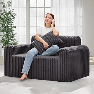 Hobestluk 2-Seater Furry Foam Loveseat Sofa with Removable Cover & Lumbar Pillows - Comfy Couch for Small Spaces, Apartments (Dark Grey)