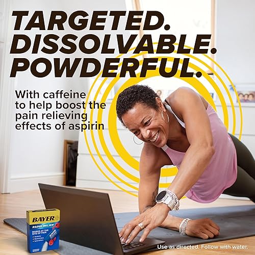 Miniatura 7 de Bayer Rapid Relief Powder Packs with Aspirin & Caffeine, Dissolvable Fast Acting Pain Relief for Headache, Muscle and Body Pain, Raspberry Flavor
