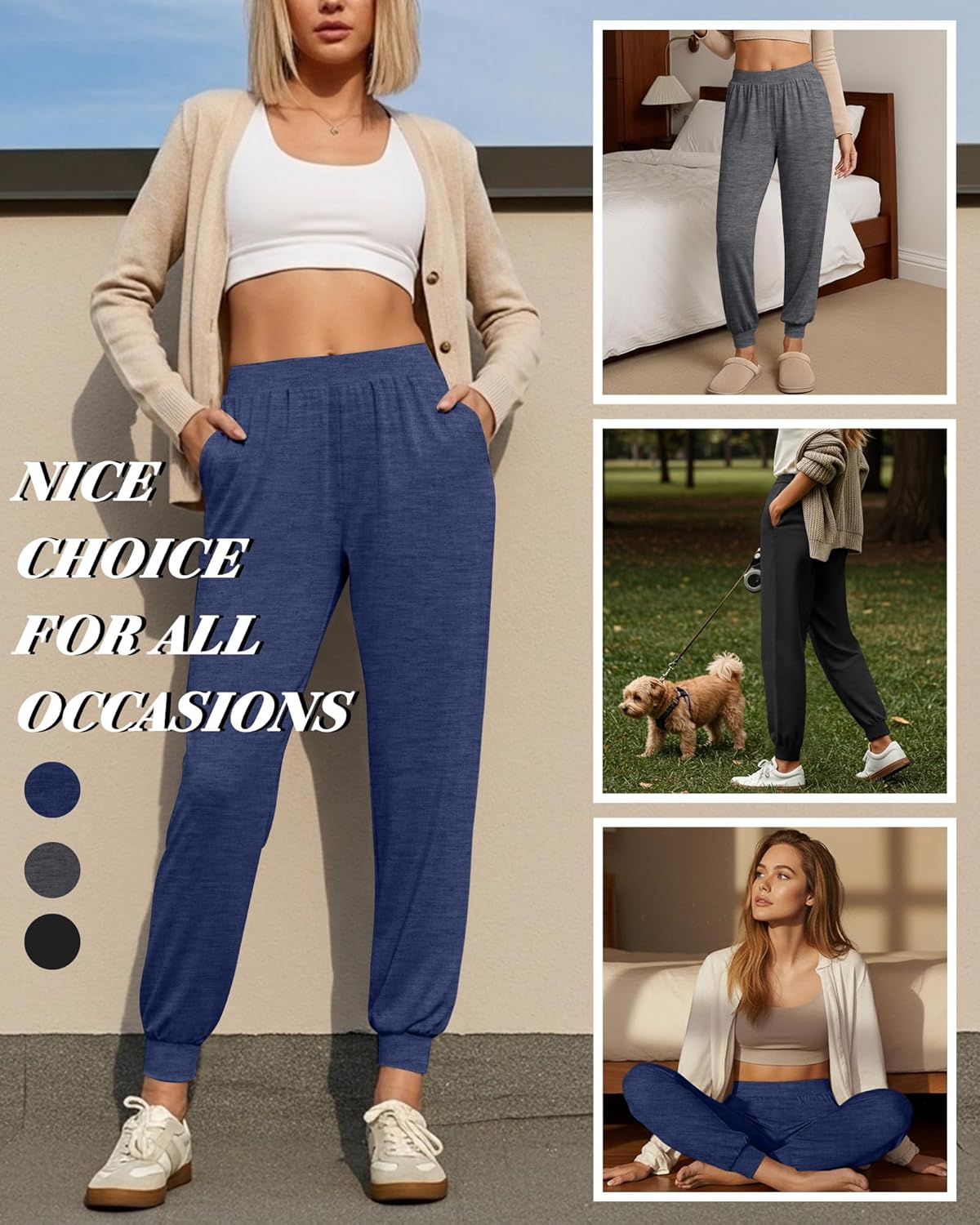 3 Pack Women's Yoga Joggers, Cozy Lounge Pants with Pockets Gym Athletic Loose Sweatpants Comfy Cuffed Pants - Image 4