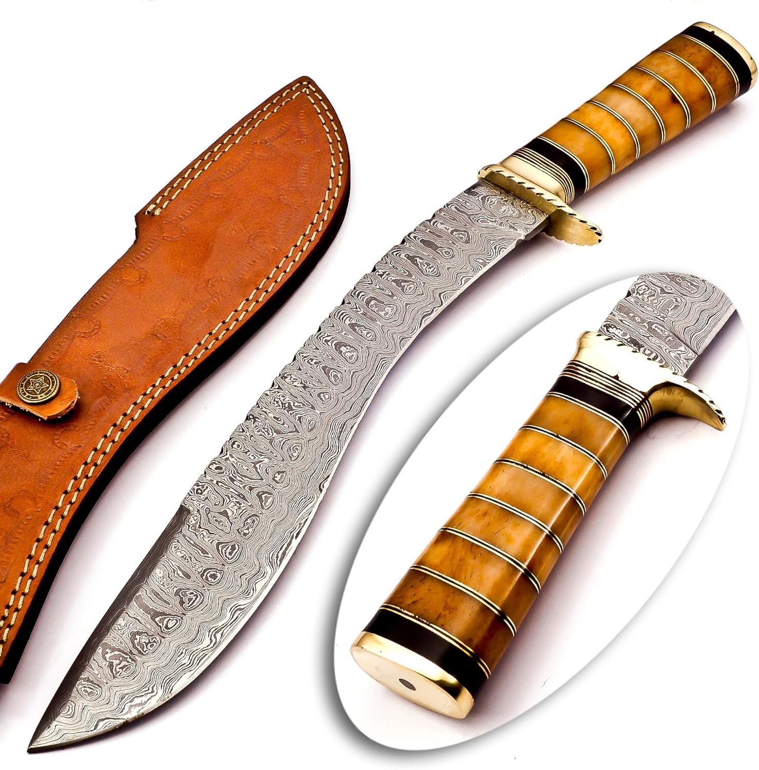 Delta :Handmade Damascus steel 15" Kukri knife-Damascus Steel Knife-for Outdoor & indoor Survivals, Best for Hunting,Camping With Original Camel Bone Handle
