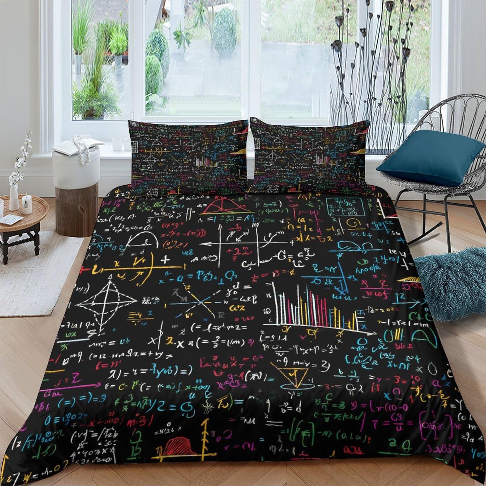 Ctjqhvkz Style-6 3D Printed Formula Math Fitted Sheet Microfiber Soft Multicolor Graphs Bed Cover For Bedroom Dorm Mattress Protection Decor Single（135X200cm）