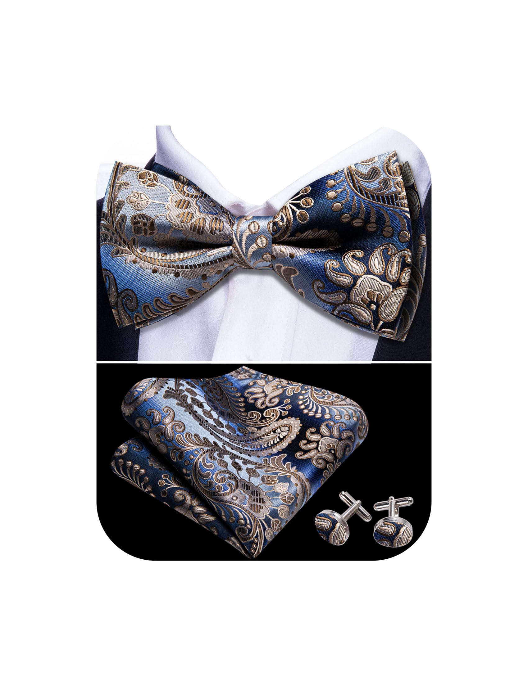 Barry.Wang Paisley Striped Bow Tie for Men Silk Pre-Tied Bowtie Set