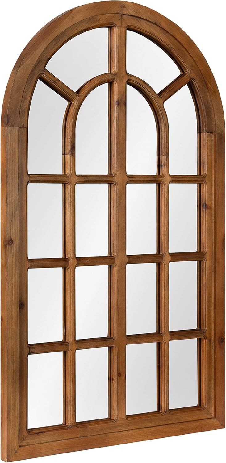 Kate and Laurel Boldmere Traditional Windowpane Accent Mirror, 22 x 38, Rustic Brown, Rustic Farmhouse-Inspired Home Decor Brown 38"L x 22"W
