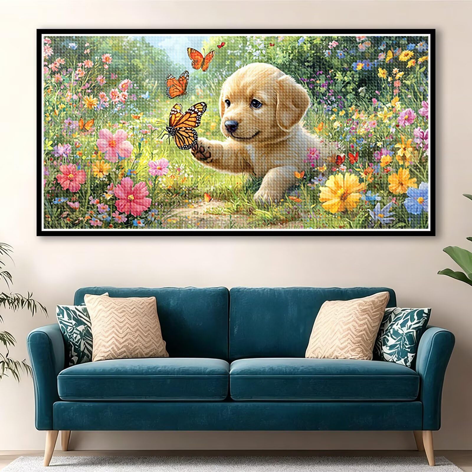 Diamond Painting Adultos Perro Pintura Diamante, Mariposa Diamond Painting 5D Completo, DIY Cuadrado Bordado Punto de Cruz Cuadros de Diamantes Kit para Decoracion Hogar, Regalo Mujer 160x80cm 0J-320