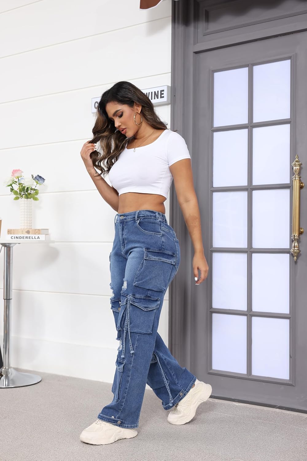 Ryehack Women’s Baggy Jeans Y2k Cargo Jeans Casual High Waist Baggy Denim Cargo Pants with Pockets Streetwear - Image 3