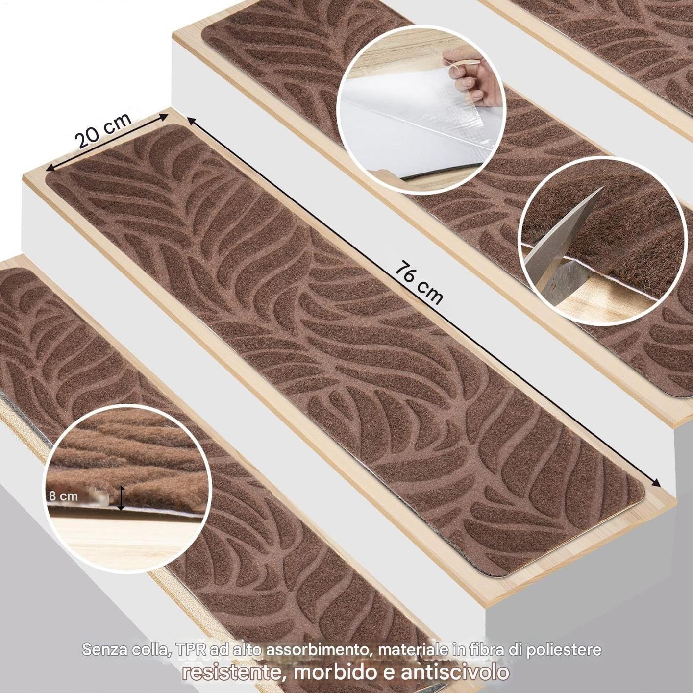 Tappetini da Gradini in Legno Tappeto Antiscivolo Sicuro Adesivo | 15 Pezzi Di Tappetini Morbidi Antiscivolo Runner Per Scale Ideale Per Anziani Animali Cani Garage Patio Casa
