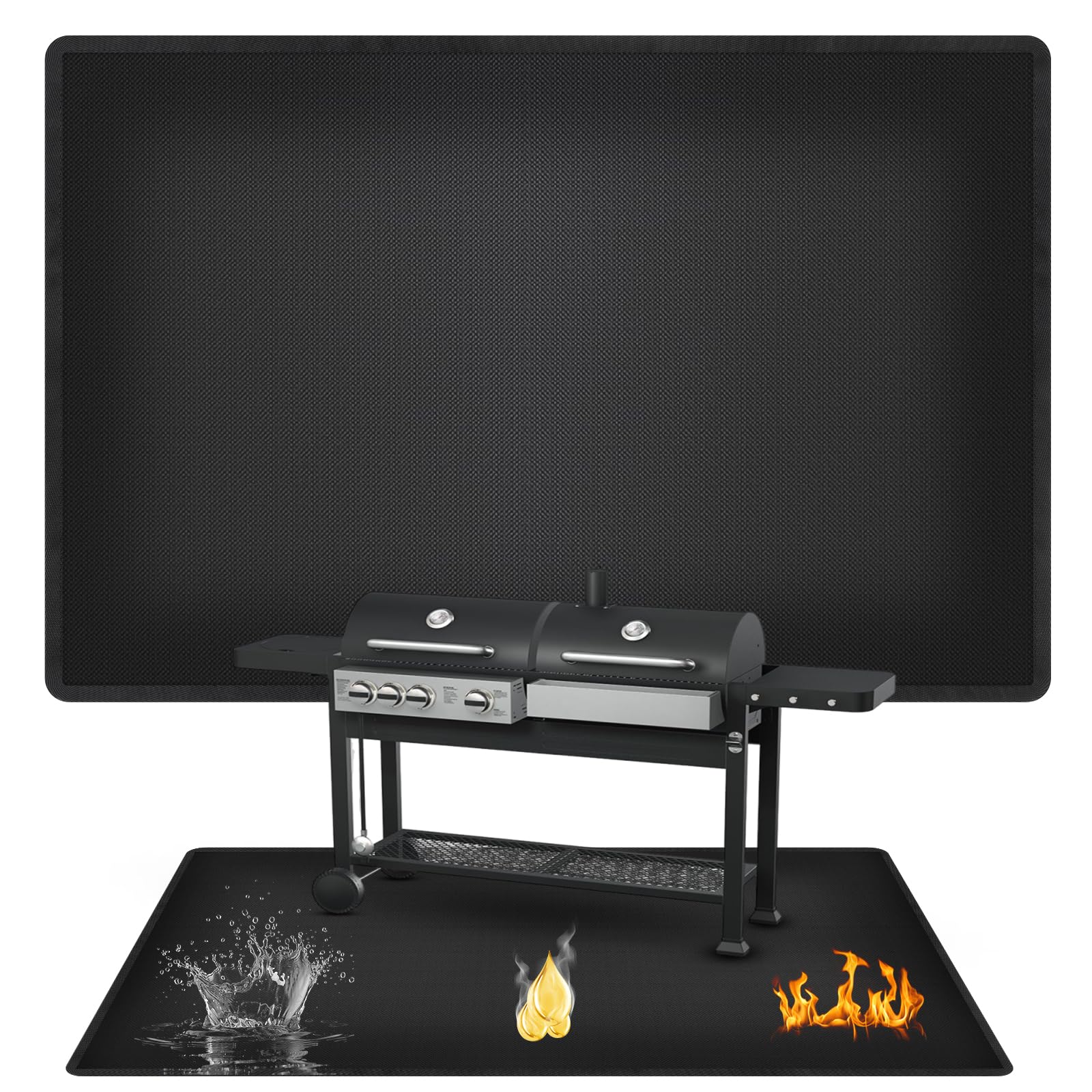 Tapis Barbecue Sol Exterieur, 150x100 cm Tapis de Barbecue, Tapis BBQ Exterieur, Imperméable, Résistant à l'huile, Double Face Ignifuge, pour Barbecues, Poêles, Sols, Pelouses