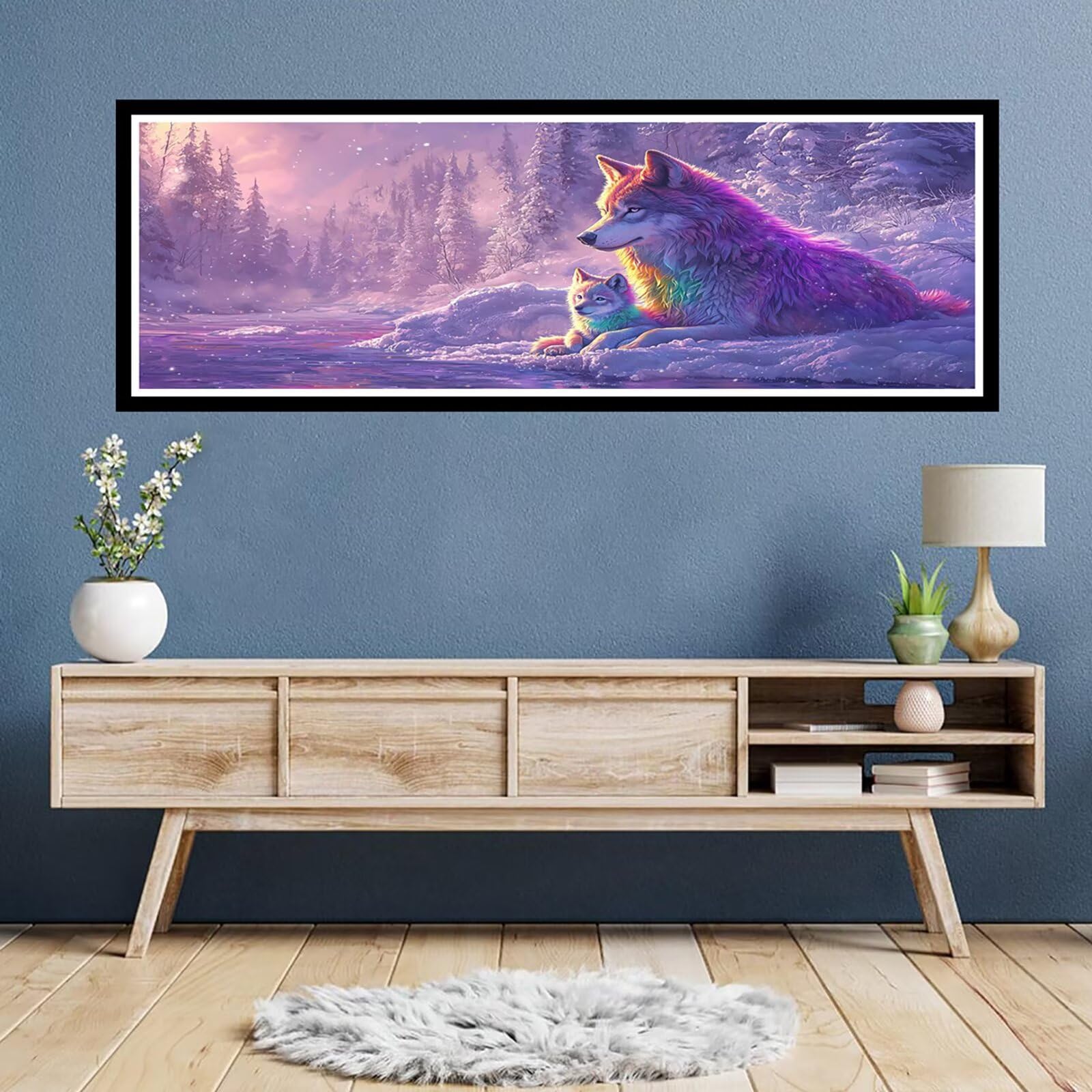 5D DIY zima diament malarstwo duży rozmiar 80 x 240 cm, diamentowe malowanie dorosły wilk, malowanie diamentowe haft ścieg krzyżykowy kryształ górski kreatywny zestaw do dekoracji wnętrz TU0N-575