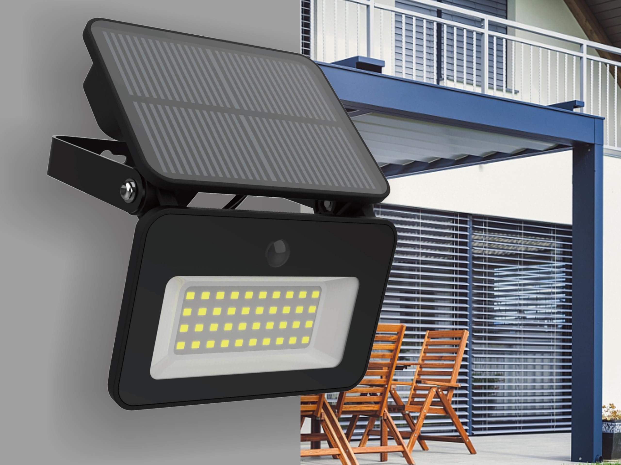 Projecteur solaire LED extérieur avec détecteur de mouvement 1000 lm IP65 6500/4000/3000 K