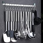 Berglander Kitchen Utensils Set 38 Pieces, Stainless Steel Cooking Utensils Set, Kitchen Gadgets Cookware, Kitchen Tool Set with Utensil Holder Rack and Hooks for Hanging Dishwasher Safe