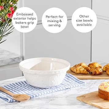 Mason Cash Colour Mix Cream Mixing Bowl | 2 Litre Capacity | 24cm Earthenware Bowl with Classic Pattern Design | Dishwasher Safe | Ideal for Pastry, Cakes, Cookies & Family Baking