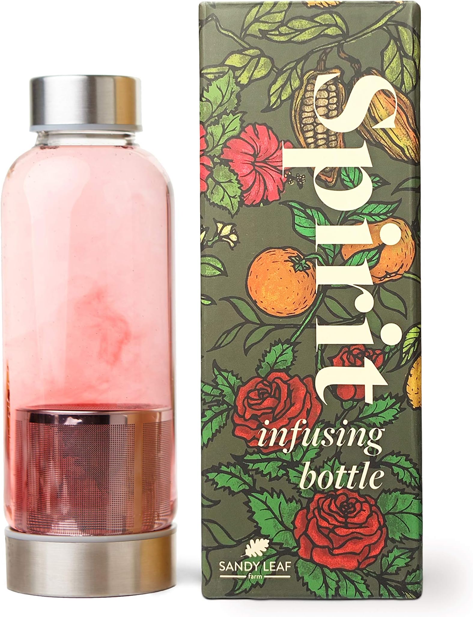 Spirit Infusion Bottle by Sandy Leaf Farm - Lab Quality Borosilicate Glass Infusion Bottle with Stainless Steel mesh Filter - 420ml Capacity