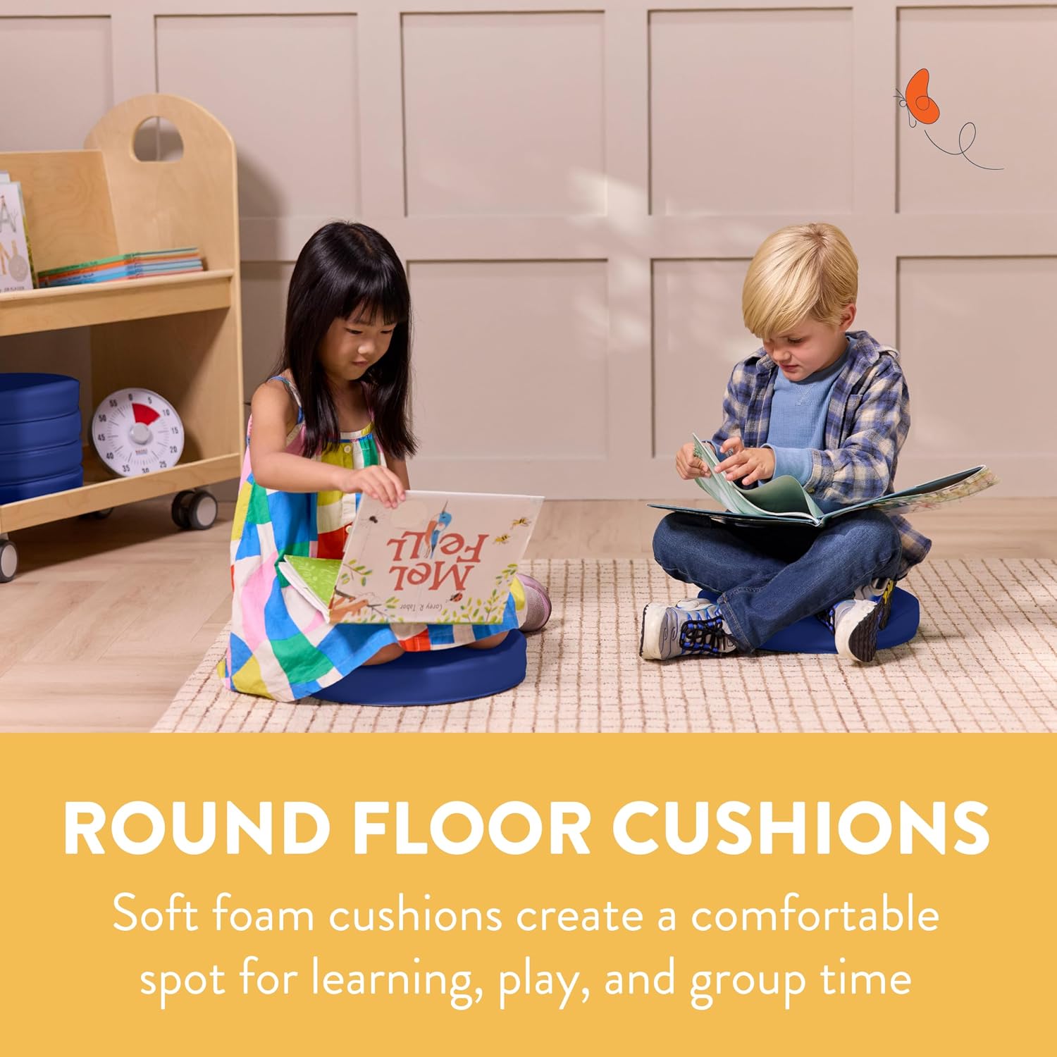 Round Floor Cushions with Handles, Flexible Seating, Blue, 6-Piece