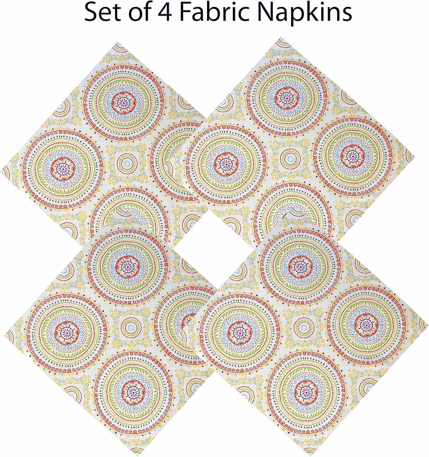 Newbridge 60 x 120 Inch Rectangle Fabric Tablecloth, Coral and Green Circle Stitch, Indoor Outdoor No Iron Soil Resistant Dining Room, Party and Banquet Table Cover, Modern Boho Chic Print