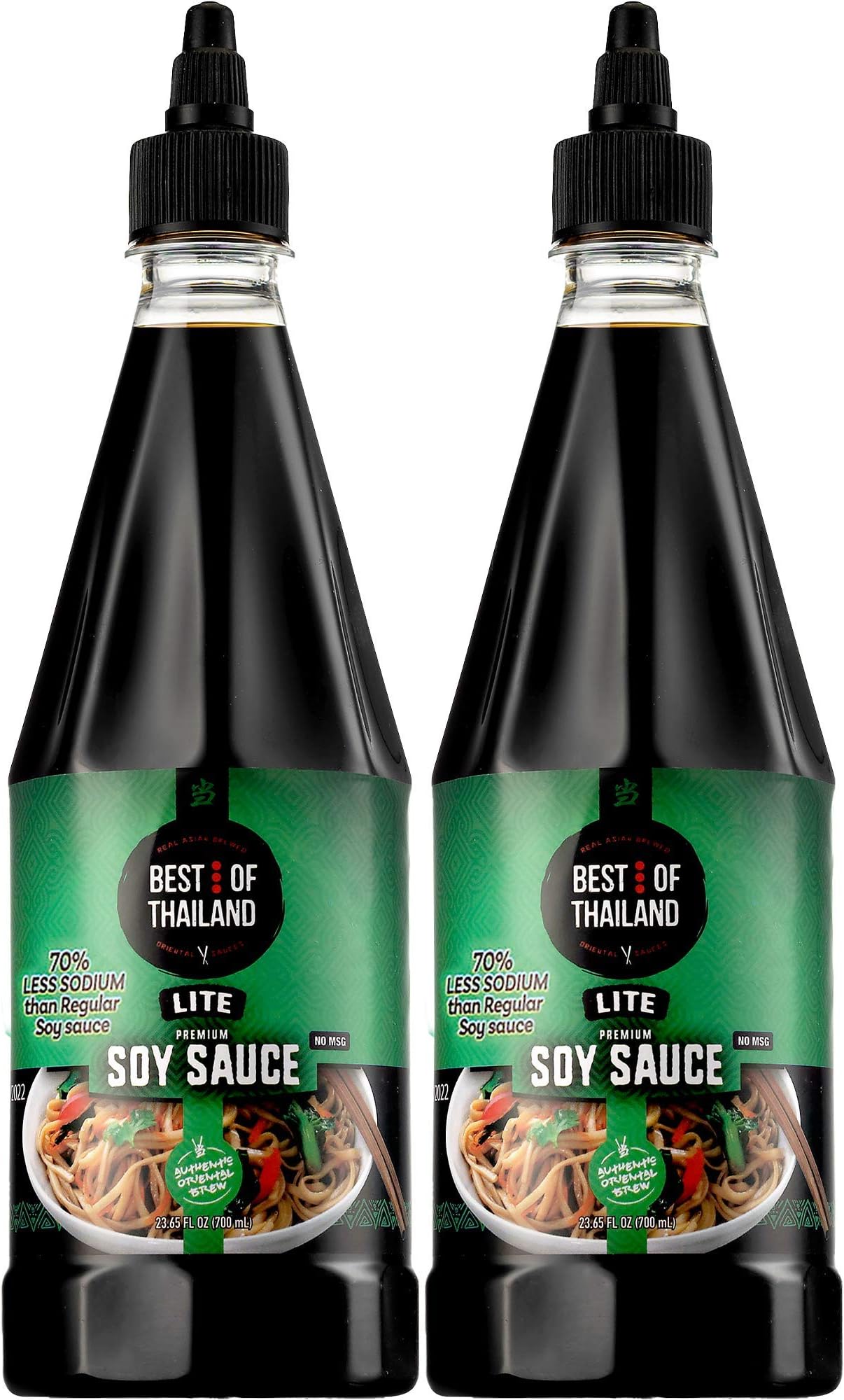 Best Of Thailand Premium Lite Soy Sauce Low Sodium | 2 Bottles of Lite Soy Sauce 23.65oz Real Authentic Asian-Brewed Marinade for Marinating Fish, Meat & Roasted Vegetables | 75% Less sodium