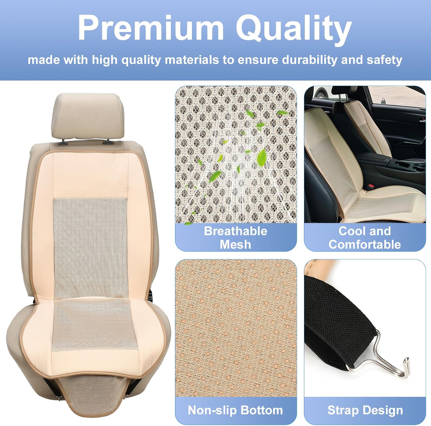 XhuangTech Cooling Car Seat Cushion, Ventilated Air Circulation Seat Cover, 12V Automotive Front Seat Summer Cooling Pad with 8 Powerful Fans, 3 Speed Adjustable, Universal for Car SUV Truck (Beige)