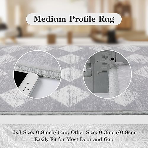 Miniatura 4 de Lahome Alfombra marroquí de enrejado, lavable de 3 x 5, antideslizante, a cuadros, moderna, suave, para interiores, oficina, dormitorio, garaje,