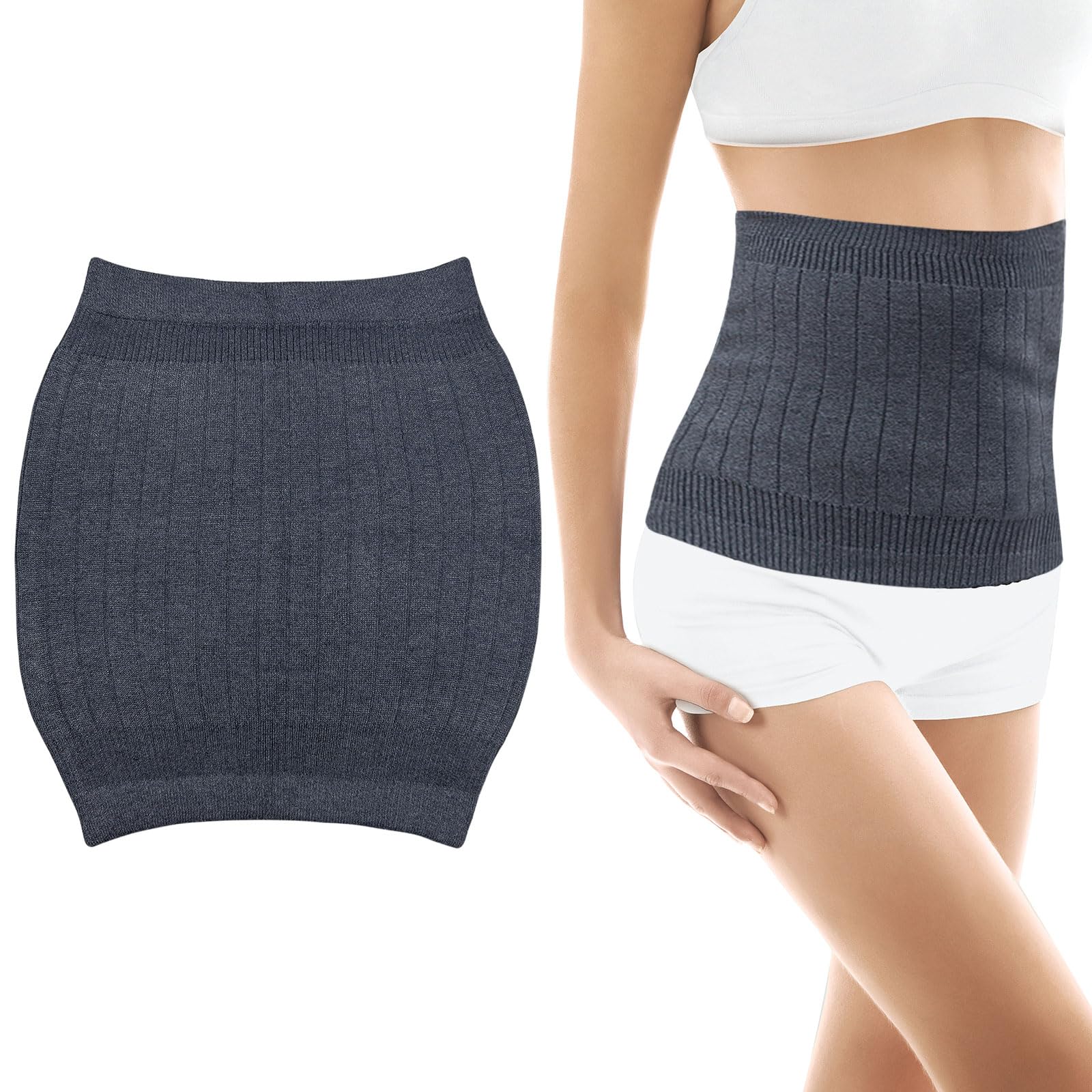 Calentador de Riñones de Lana para Mujer Calentador de Riñones para Mujer Cinturón Lumbar Lana Cinturón de Punto Cinturón Lumbar Lana Calentador para Mujer, Talla única (Gris)