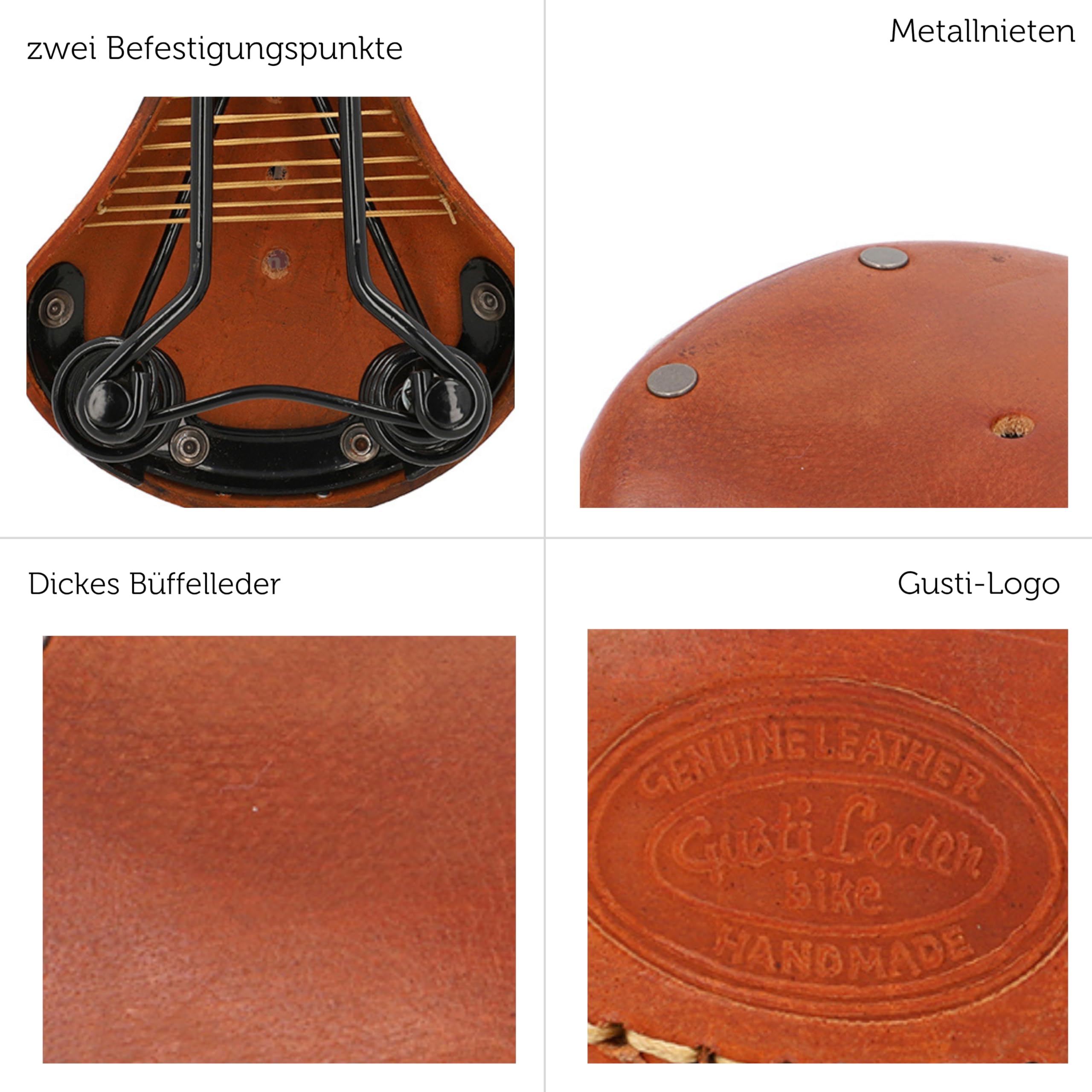 Gusti Leder Fahrradsattel Michael M – Fahrrad Sattel für Cityräder – Fahrradsitz für Damen & Herren - Braun