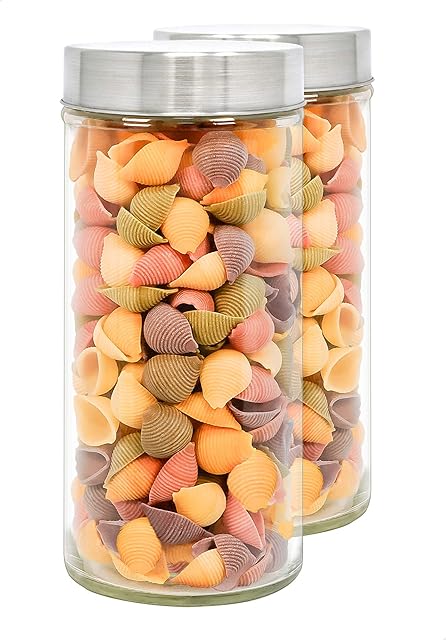 LG Luxury & Grace Set 2 Glass Jars with Lids, 1.2 L (23x10 cm). High Borosilicate Glass Jars. Stainless Steel Screw Lids. Food Storage Containers.