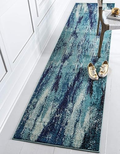 Unique Loom Jardin Collection - Alfombra para múltiples áreas, abstracta, vibrante., Polipropileno, Azul