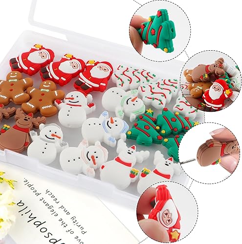 Miniatura 5 de Sunrony 20 cuentas focales de silicona para hacer llaveros, cuentas de silicona focales de personajes navideños a granel para bolígrafos, pulseras,