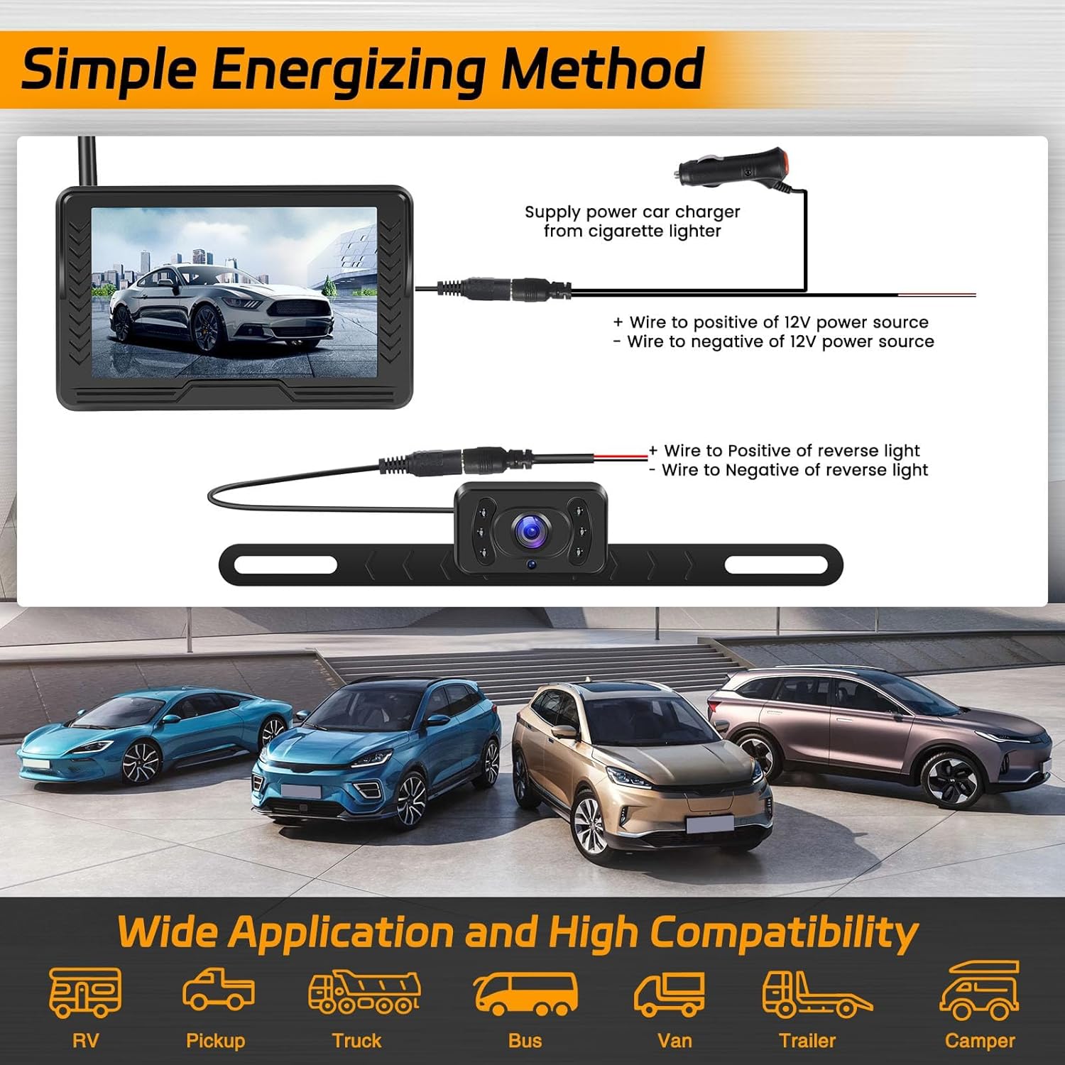Simple energizing method showing power supply from cigarette lighter and wide application to various vehicle types