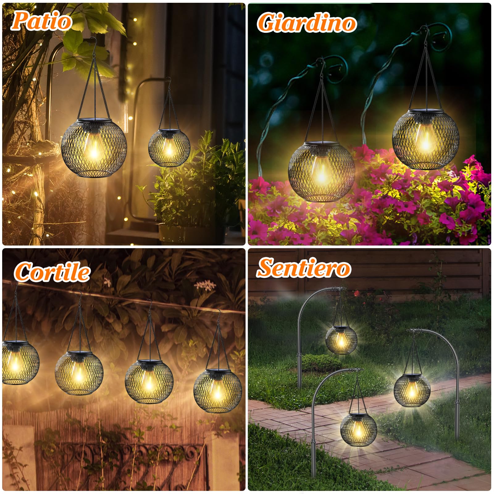 Lanterne Solari da Esterno,Ortiny 2 Pezzi Lanterne da Esterno con IP 65 Lanterne Halloween Ideale per Matrimoni Giardino Natale Feste Patio Eventi per IInterni ed Esterni Decorazioni(Bianco caldo)