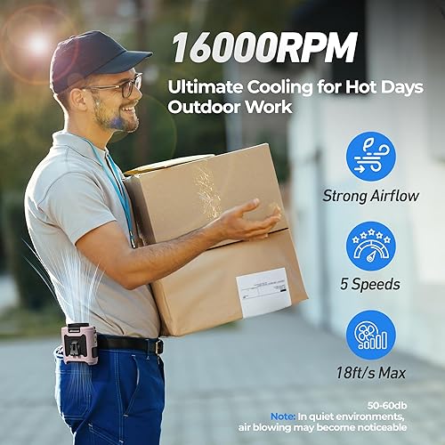 Miniatura 5 de AMACOOL Ventilador de cintura portátil con clip, tiempo máximo de trabajo de 40 horas, ventilador de camisa recargable de 10000 mAh con luz, 16000