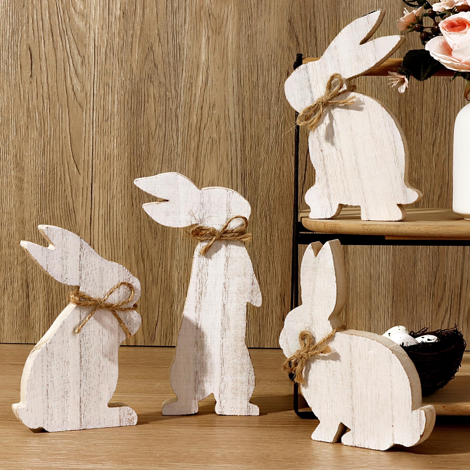 GOODSTART Ceramic Bunny Rabbits Figurine Decor, Porcelain