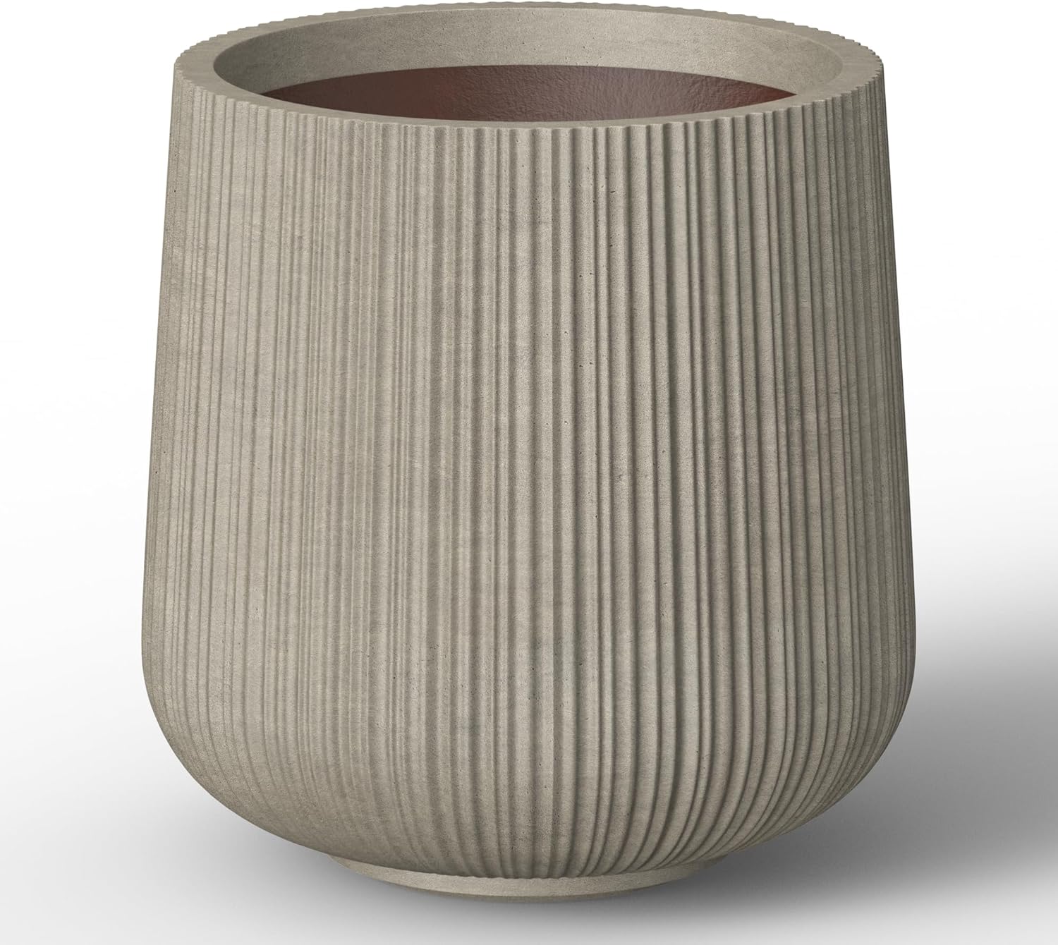 Kante 13" Round Fluted Concrete Planter - Large 21.7" Tall Plant Pot with Drainage Holes, Weathered Finish for Indoor Outdoor Use