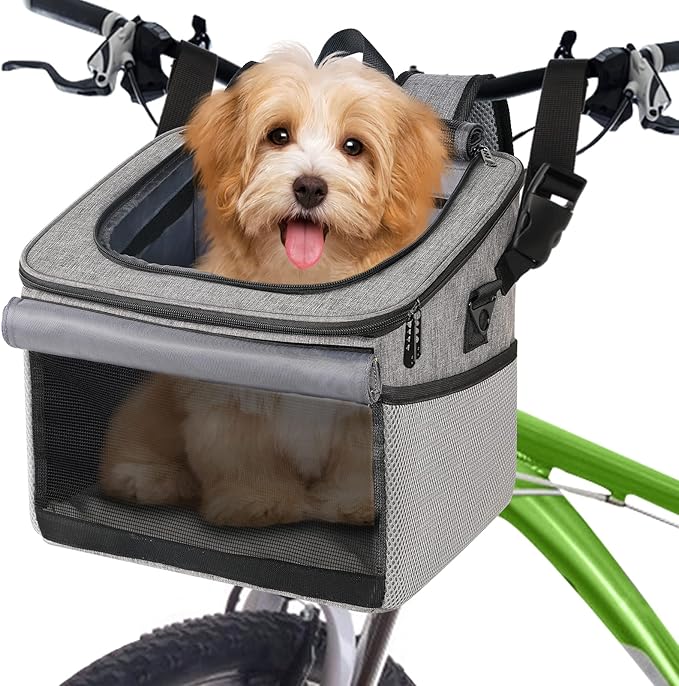 Mancro Dog Bike Basket, Foldable Dog Bike Carrier 15lbs SoftSided Basket, Quick