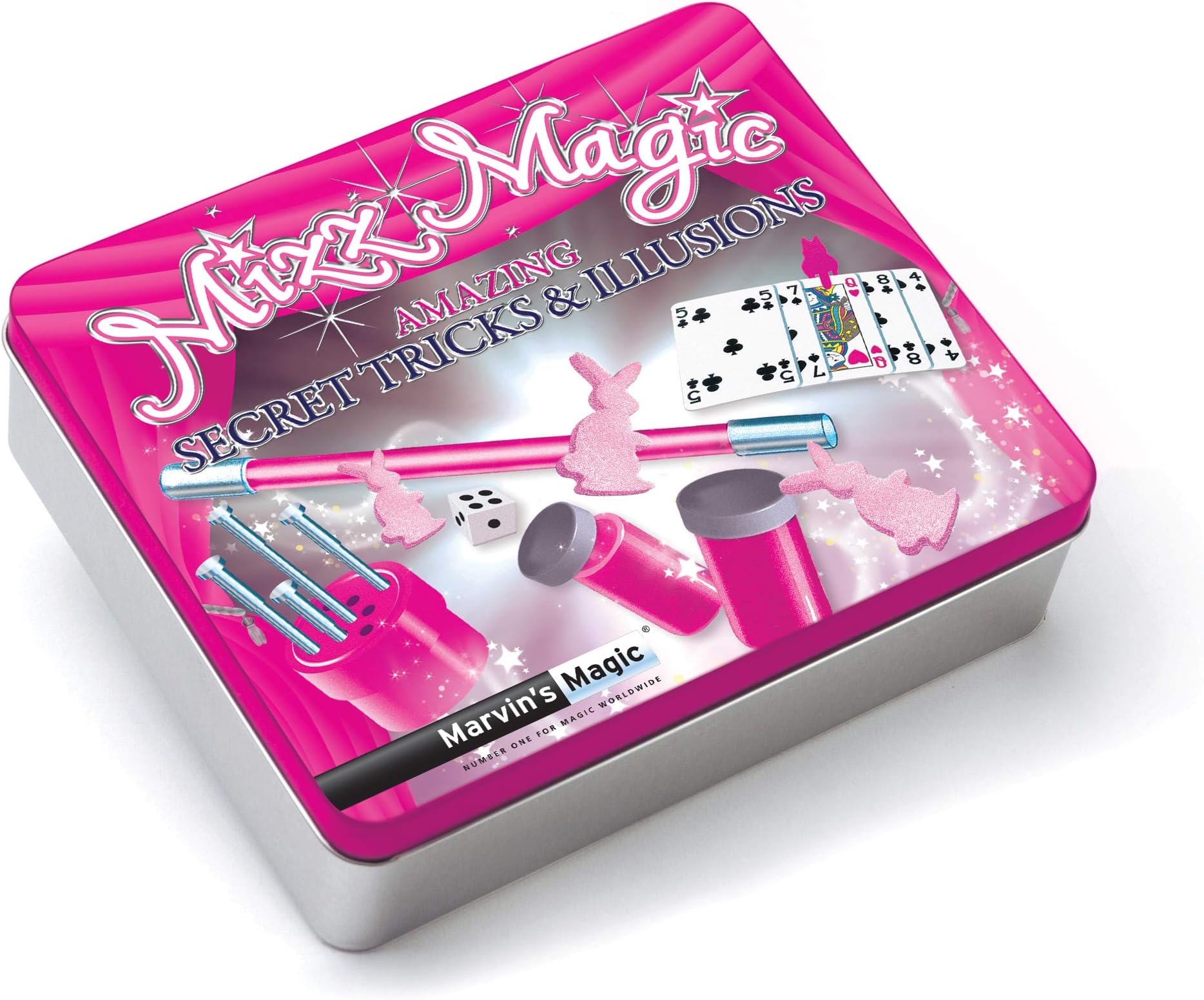 Marvin's Magic - Mizz Magic Gift Tin - Girls Magic Set - Tricks for Kids - Includes Mind Reading Canisters, Changing Cards, Mysterious Cat Clip & More