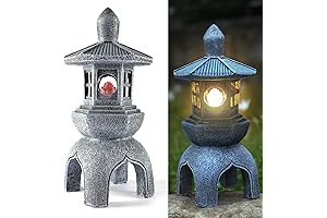 Solar-Powered Japanese Stone Pagoda Lantern with Lotus Nightlight