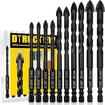 DTRUCTIEW 10PCS Masonry Drill Bits Set, 3/16
