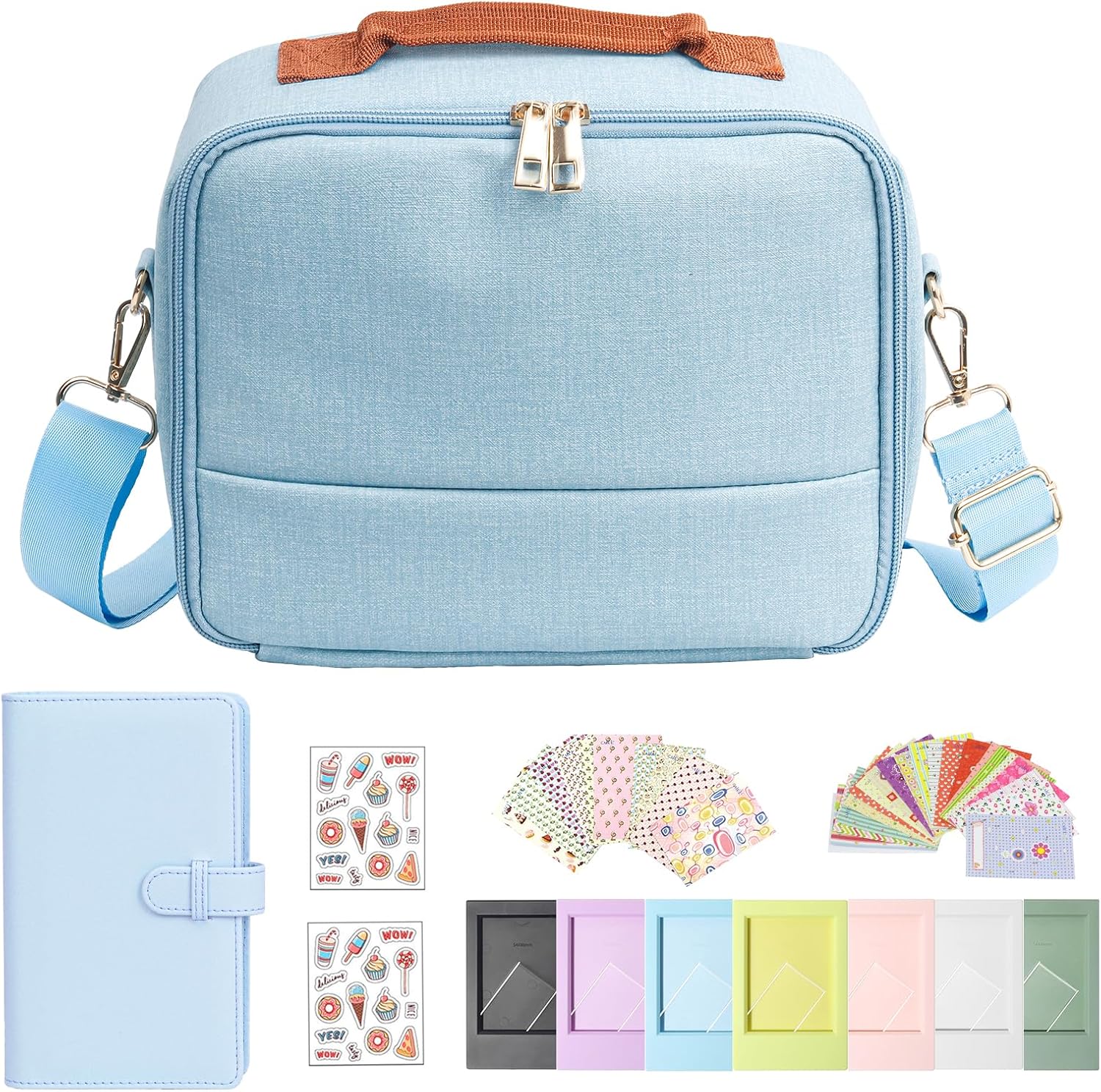 WOGOZAN Carrying Protective Bag for Fujifilm Instax Mini 13/12/11/99/SE/EVO/41/90/Link2/Liplay Camera Universal digital camera Case with Shoulder Strap Accessories Bundle(Blue)