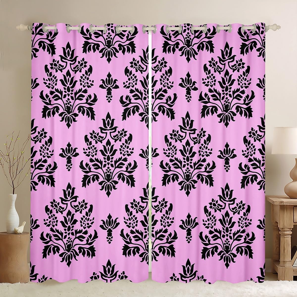 Erosebridal Vintage Damask Curtains 42"x84",Antique Baroque Victorian Goth Window Curtains Drapes for Women Men Adults,Boho Bohemian Blue Damask Window Treatments,Gothic Floral Decor