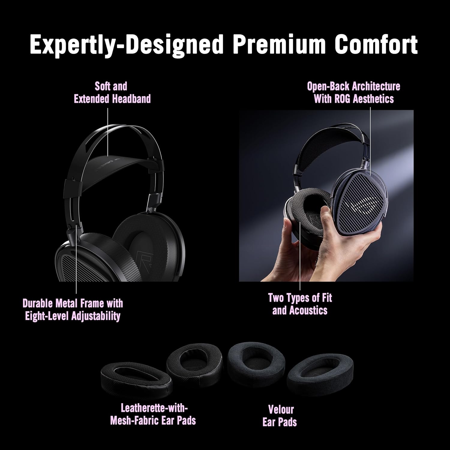 ASUS ROG Kithara Gaming/Audiophile Open-Back Wired Headphones with Mic – ROG-Tuned HIFIMAN Planar Magnetic Drivers, Adjustable Headband, Extra Ear Pads, Compatible with DACs, Amps, PC, Console, Mobile - Image 7
