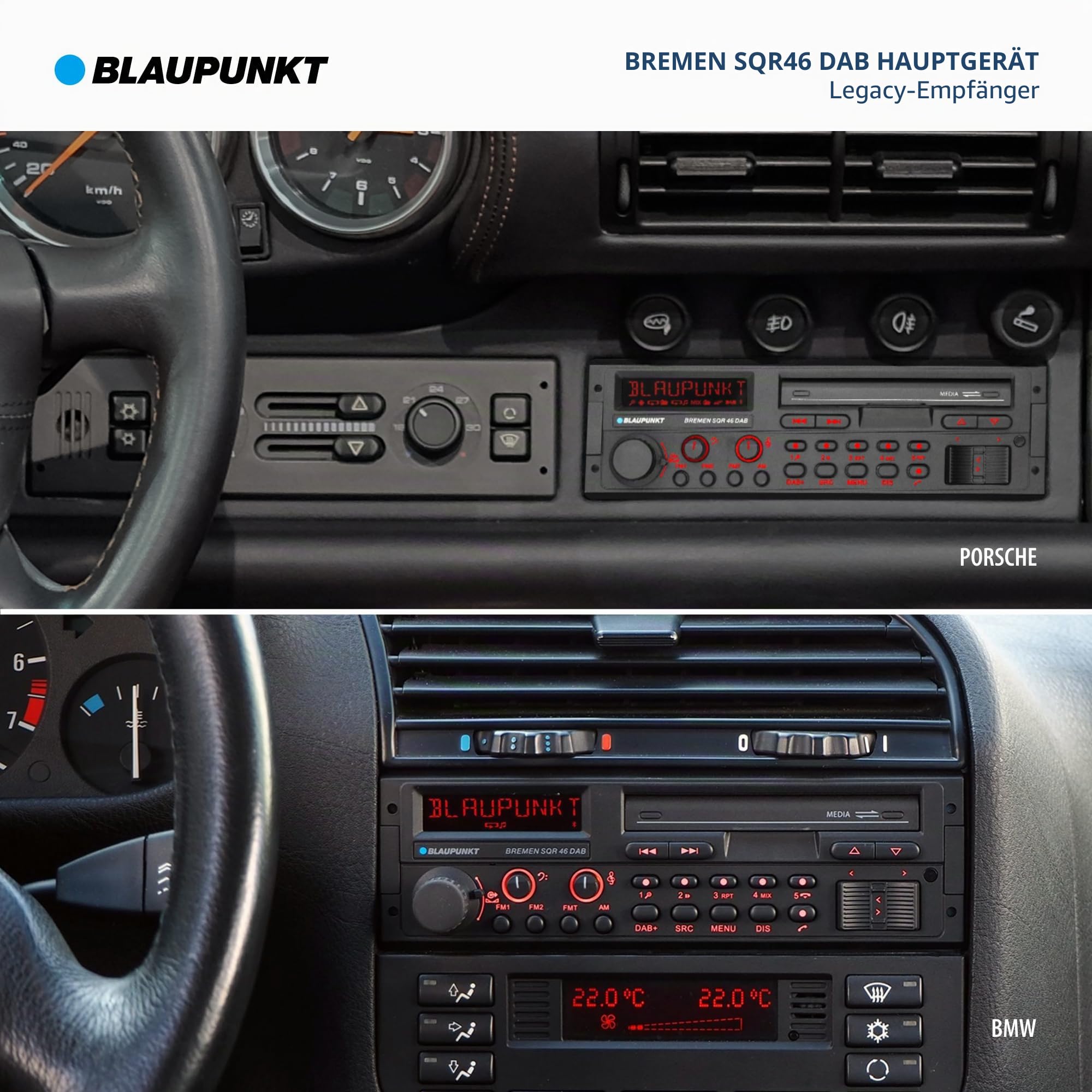 Blaupunkt Bremen SQR 46 DAB, 1-DIN Autoradio, Youngtimer-Design, DAB+, Bluetooth, Freisprecheinrichtung, USB, Aux-Eingang, SDHC, SD, Lenkradfernbedienung, Sub-Out, Variocolour, 4x50Watt, 12V