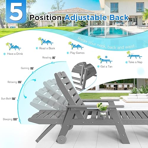 Miniatura 4 de nalone Chaise Lounge para exteriores con respaldo ajustable de 5 posiciones, silla de descanso de polietileno de alta densidad para soportar