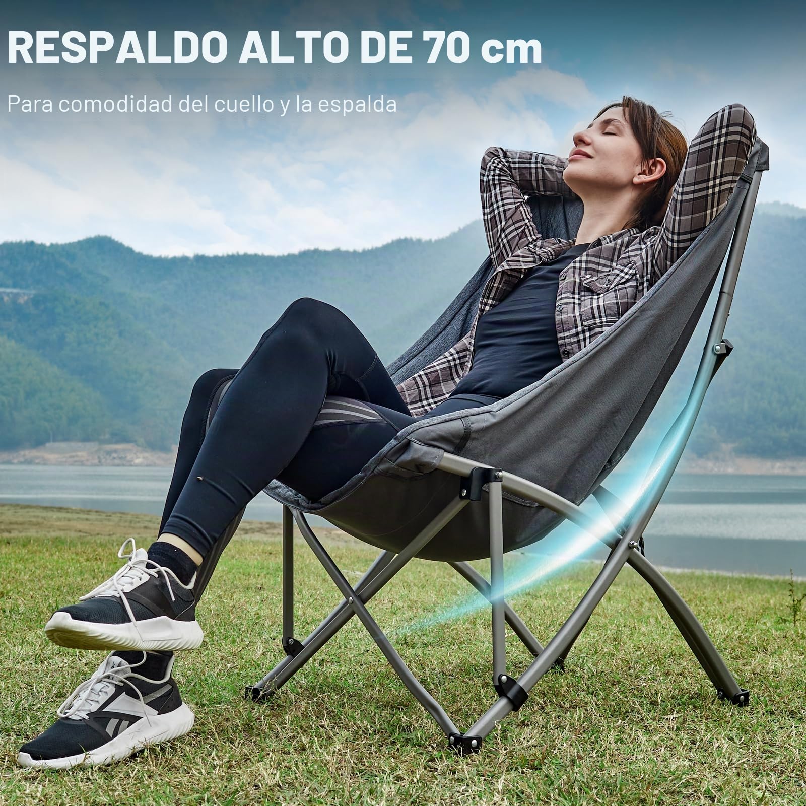 Ever Advanced Silla de Camping Plegable de Lujo, soporta 120 kg, Silla Plegable de 6 cm Acolchada, cómoda Respaldo Extra Alto, Silla Plegable portátil para Camping, jardín, balcón, Interior