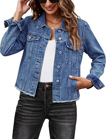 luvamia Denim Jacket for Women Distressed Jean Jacket