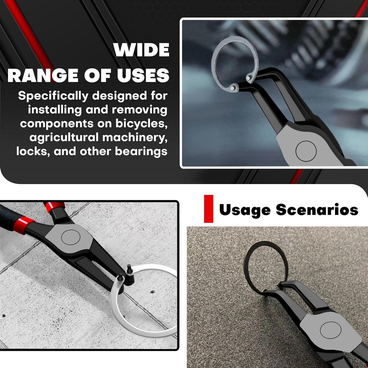 C&T 4-Piece Snap Ring Pliers Set, 7" Internal & External Circlip Pliers Kit (Straight & Bent Jaw),CR-V Steel, for Retainer Removal, Includes Storage Pouch