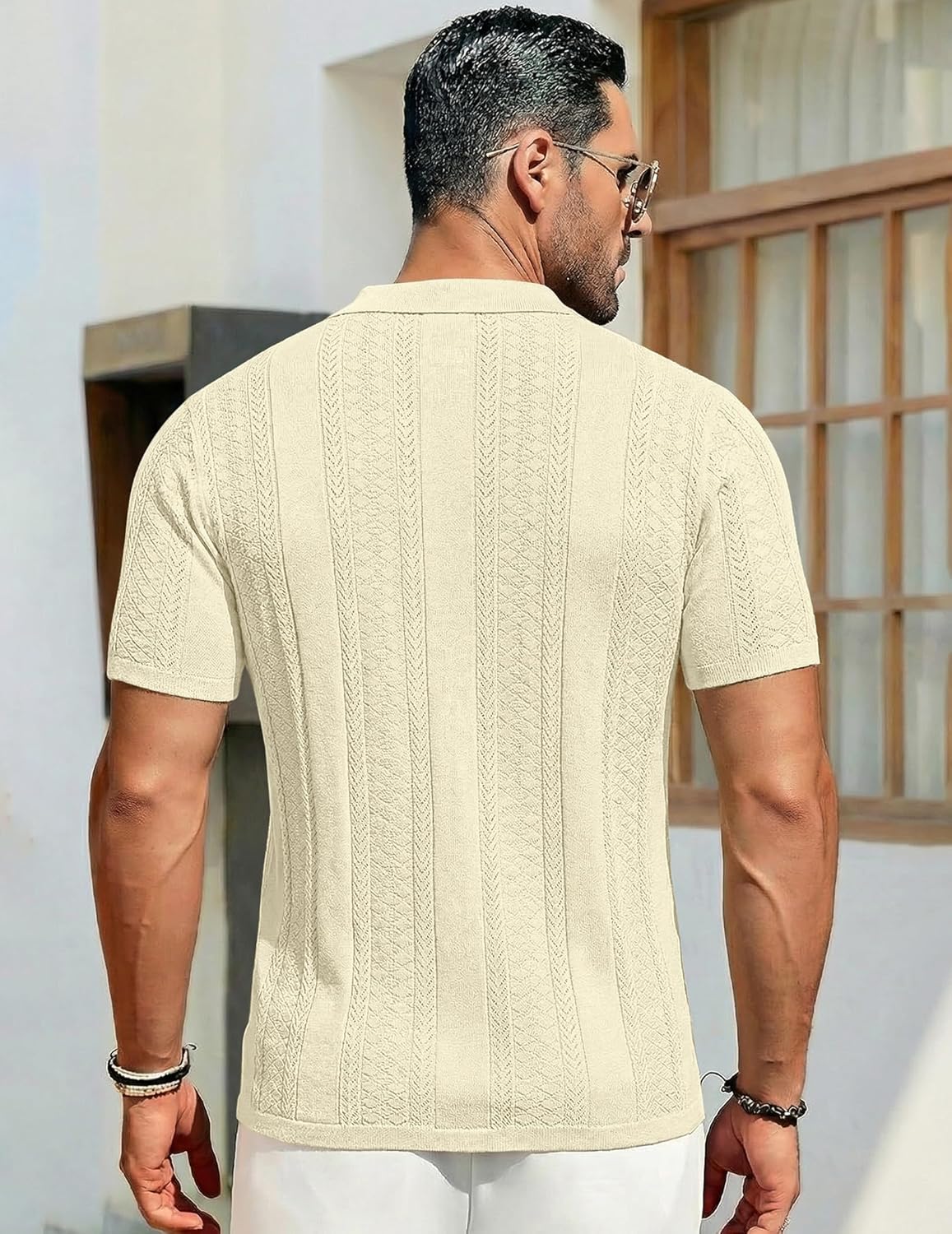 COOFANDY Men's Knit Shirts Vintage Short Sleeve Button Down Shirt Casual Summer Beach Shirt - Image 5