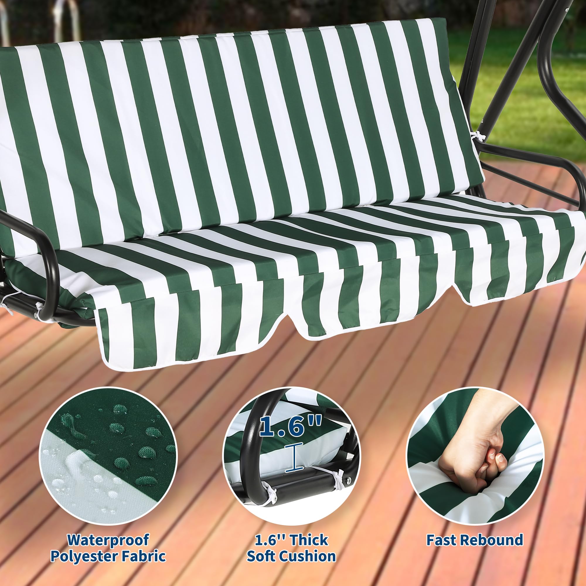 Garvee Balancelle de Jardin 3 Places Toit Inclinable, Coussins Épais 4cm, Structure Acier Anticorrosion pour Terrasse et Jardin, Charge 500kg