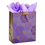 Hallmark 13 Large Gift Bag with Tissue Paper (Purple Flowers, Gold Accents) for Birthdays, Mother\'s Day, Bridal Showers, Weddings, Retirements, Anniversaries, Engagements, Any Occasion