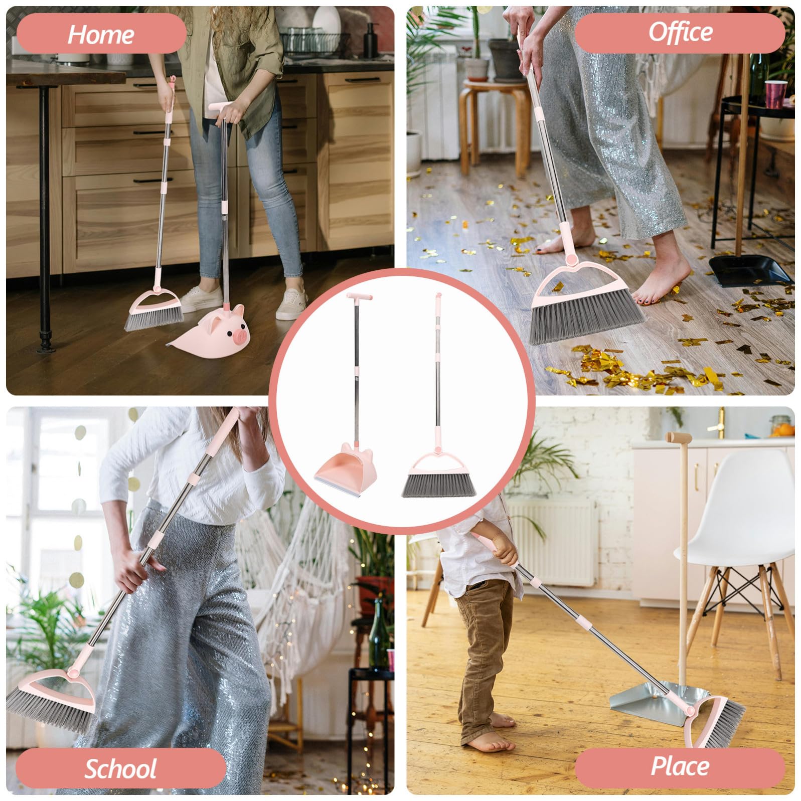 Set Scopa e Paletta per Pulizia Casa per Design Leggero e Superficie Liscia, Kit per attività di Pulizia in Famiglia e Asilo