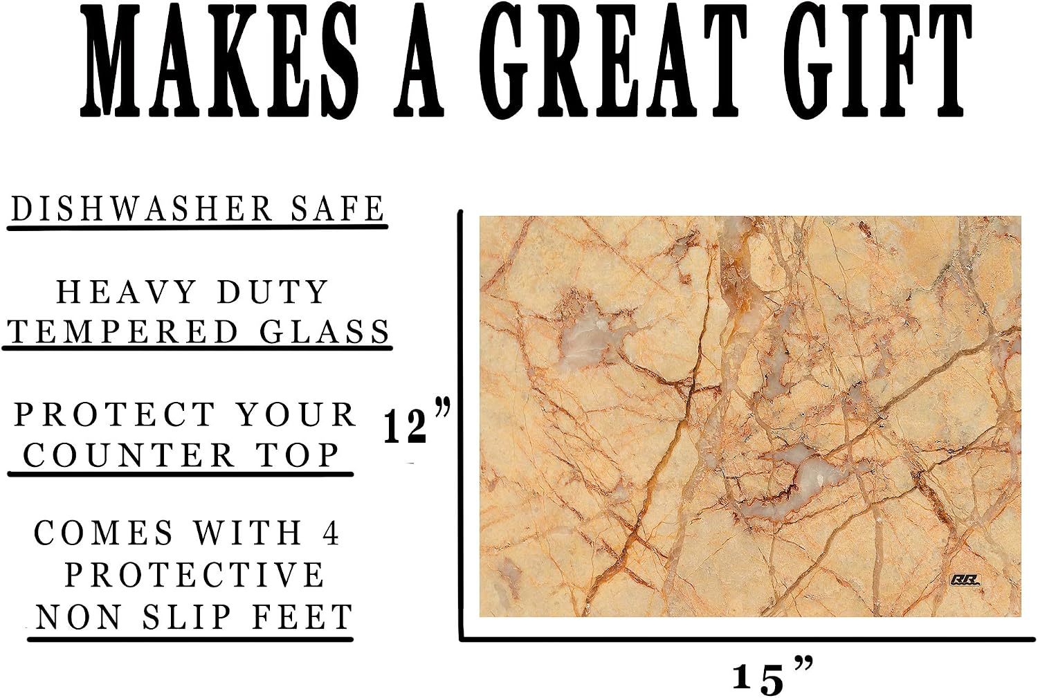 Rogue River Tactical Brown Agate Marble Stone Pattern Textured Art Kitchen Glass Cutting Board Modern Decorative Gift Abstract Wavy Contrast Design