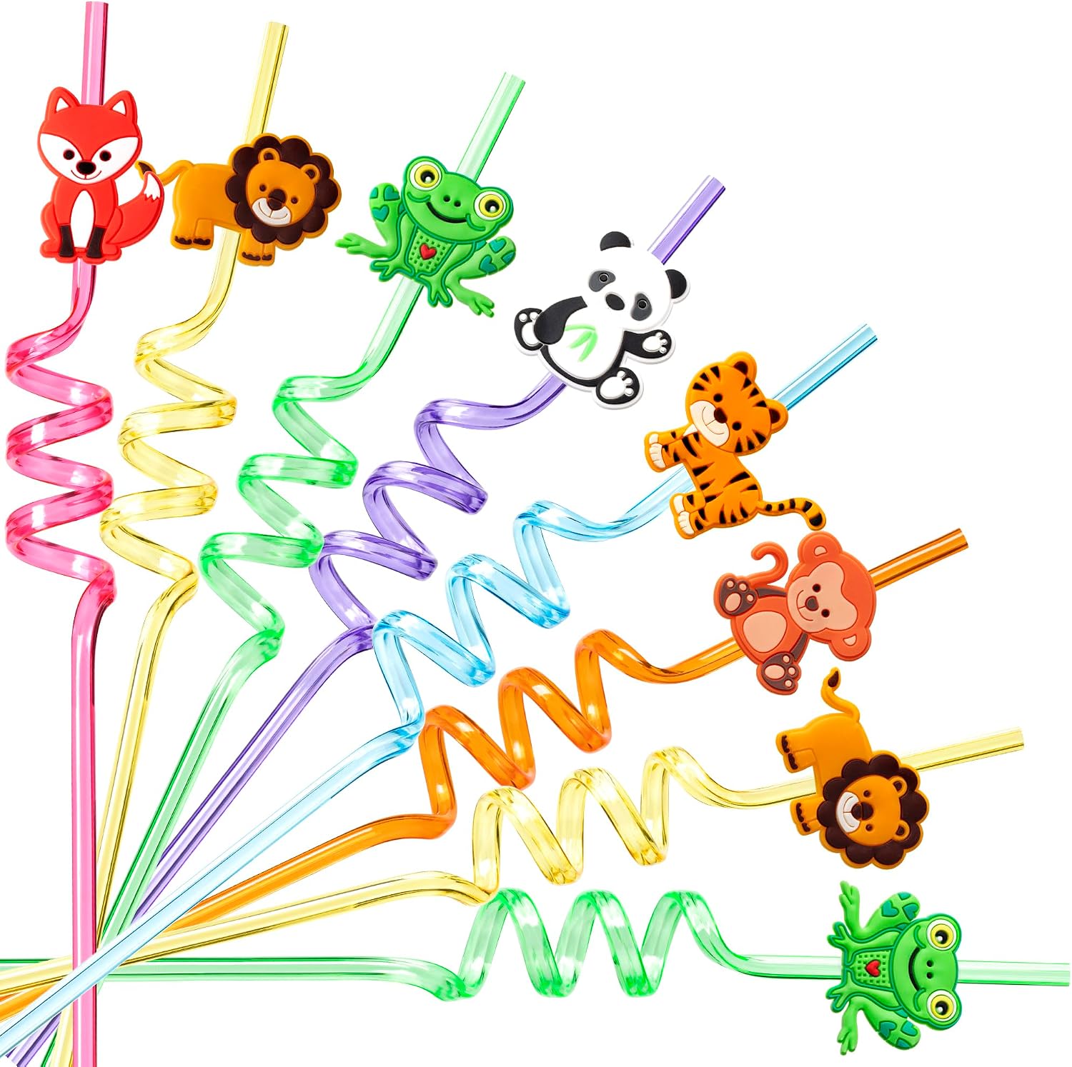 Snowfall 12 Pcs Glitter Cat Straws For Birthday Party Favors,Cute Crazy Reusable Drinking Straw, Plastic Silly Straws for Party Supplies Decorations Gift with 2 Cleaning Brushes(Cat)
